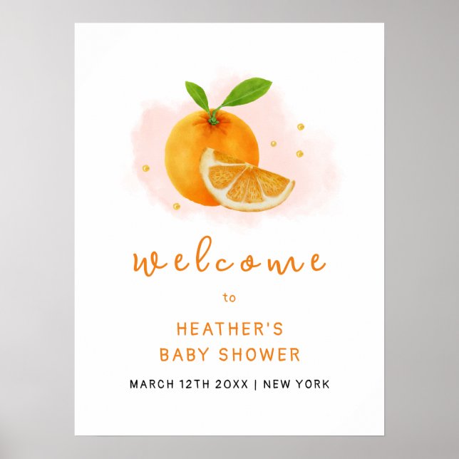 Minimalist Sweet Orange Citrus Baby Shower Welcome Poster (Front)