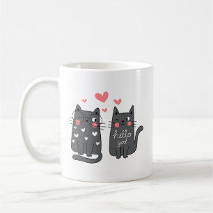 Minimalist Sweet Playful Two Grey Cat Pink Heart   Coffee Mug