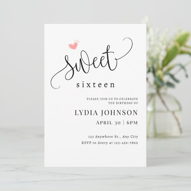 Minimalist Sweet Sixteen Birthday, Sweet 16 invite (Standing Front)