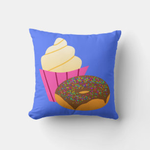 Minimalist Sweets - Cupcake and Doughnut Cartoon Throw Pillow