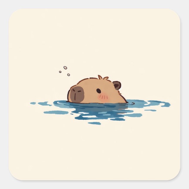 Minimalist Swimming Capybara Illustration Square Sticker (Front)