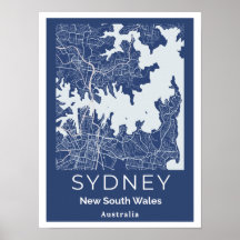 Minimalist Sydney Map | Modern Blue Grey Wall Art