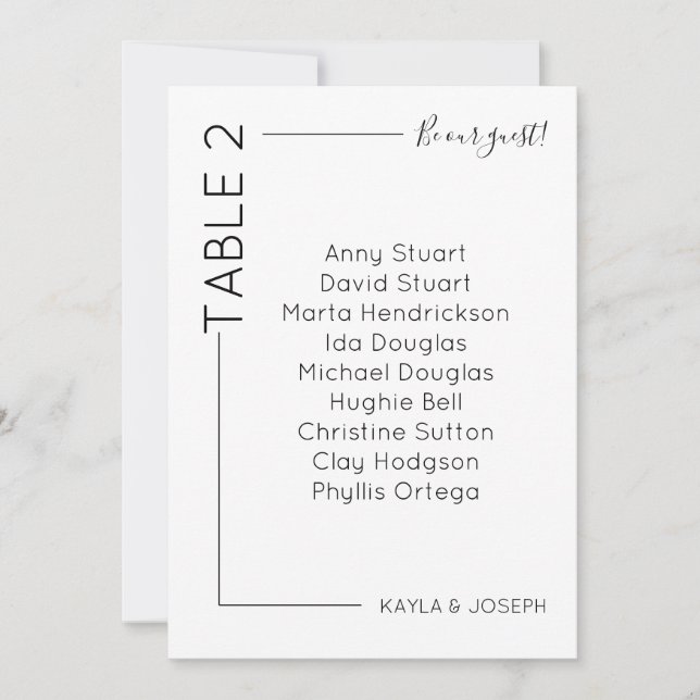 Minimalist table 2 Wedding seating card template (Front)