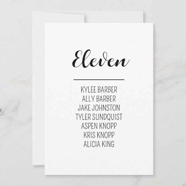 Minimalist Table Number 11 Seating Chart (Front)