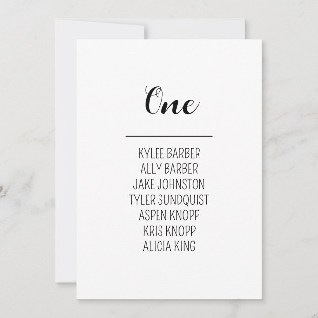 Minimalist Table Number 1 Seating Chart (Front)