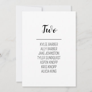 Minimalist Table Number 2 Seating Chart