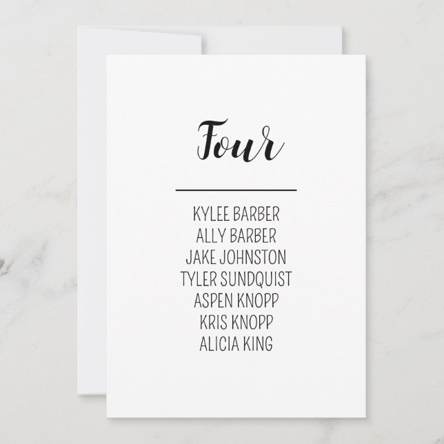 Minimalist Table Number 4 Seating Chart (Front)