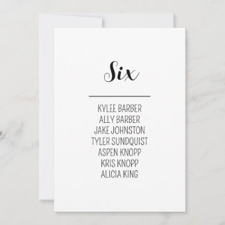 Minimalist Table Number 6 Seating Chart