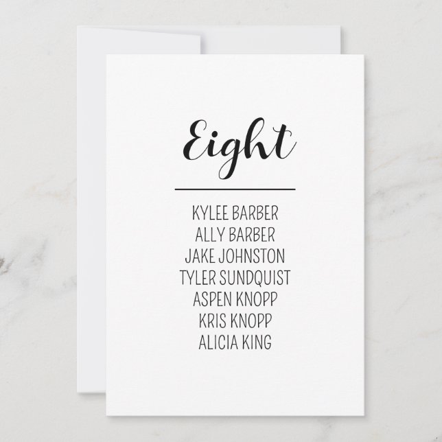 Minimalist Table Number 8 Seating Chart (Front)