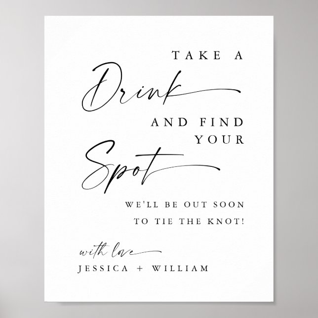Minimalist Take a Drink Wedding Seating Sign (Front)