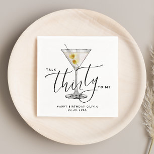 Minimalist “Talk Thirty to Me” Martini Glass 30th  Napkin