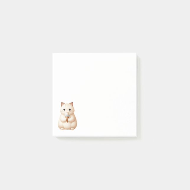 Minimalist Tan Beige Cute Cat with Ice Cream Cone Post-it Notes (Front)