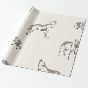 Minimalist Tan Hand-Drawn Wolf Wildlife Animal Wrapping Paper