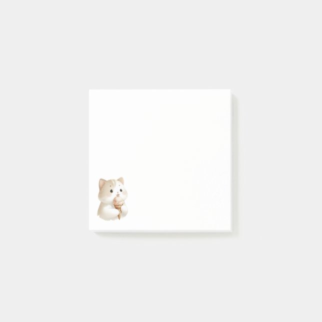 Minimalist Tan White Cute Cat with Ice Cream Cone Post-it Notes (Front)