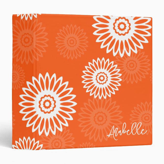 Minimalist tangerine orange daisy floral Name  Binder (Front/Spine)