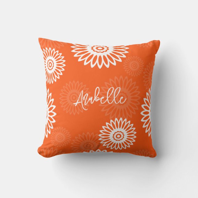 Minimalist tangerine orange daisy floral Name  Throw Pillow (Front)