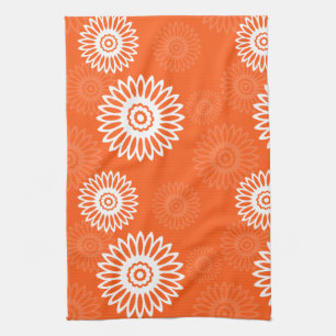 Minimalist tangerine orange daisy floral pattern kitchen towel