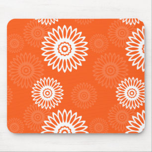 Minimalist tangerine orange daisy floral pattern mouse pad