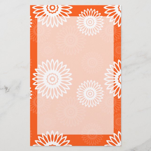 Minimalist tangerine orange daisy floral pattern stationery (Front)