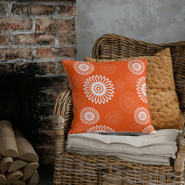 Minimalist tangerine orange daisy floral pattern throw pillow (Creator Uploaded)