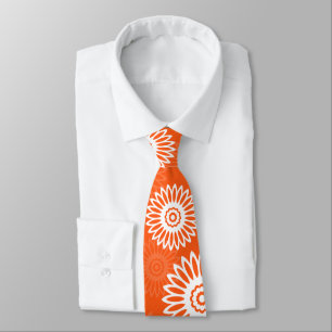 Minimalist tangerine orange daisy floral pattern tie