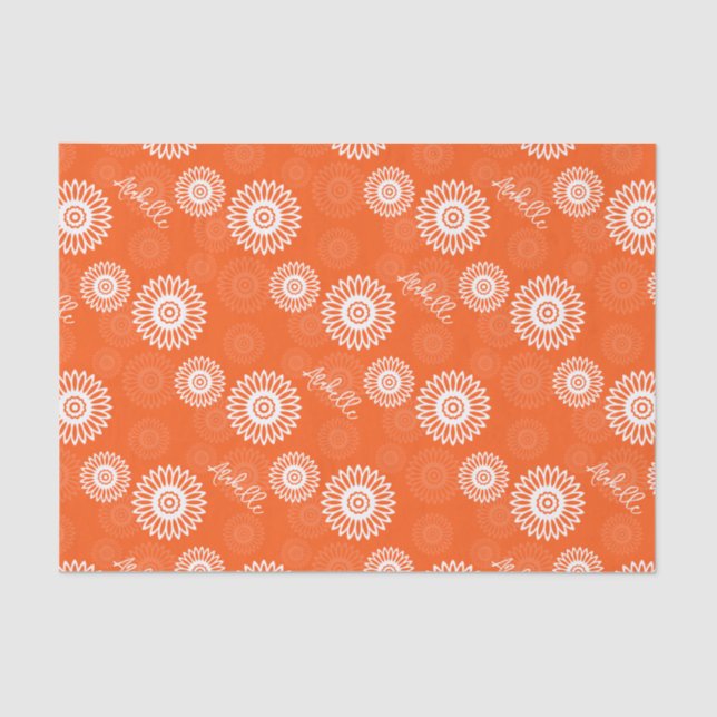 Minimalist tangerine orange daisy floral pattern tissue paper (Front)