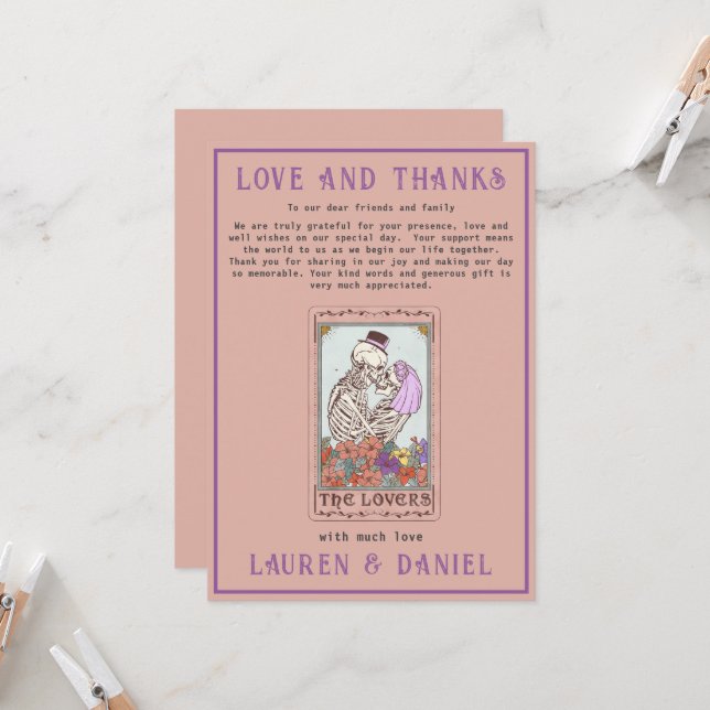 Minimalist Tarot Skeleton Couple Thank You Card (Front/Back In Situ)