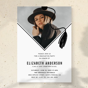 Minimalist Tassel Cap Photo Graduation Party Invitation