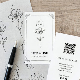 Minimalist Tattoo Artist Card with QR Code