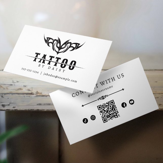 Minimalist Tattoo Artist QR Code Social Media Business Card (Creator Uploaded)