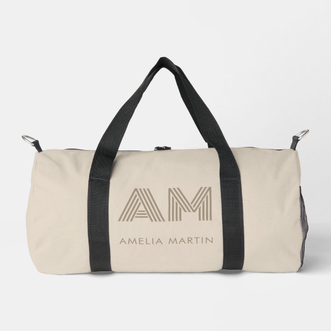 Minimalist Taupe Beige Geometric Custom Monogram  Duffle Bag (Front)