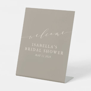Minimalist Taupe Brown Bridal Shower Welcome   Pedestal Sign