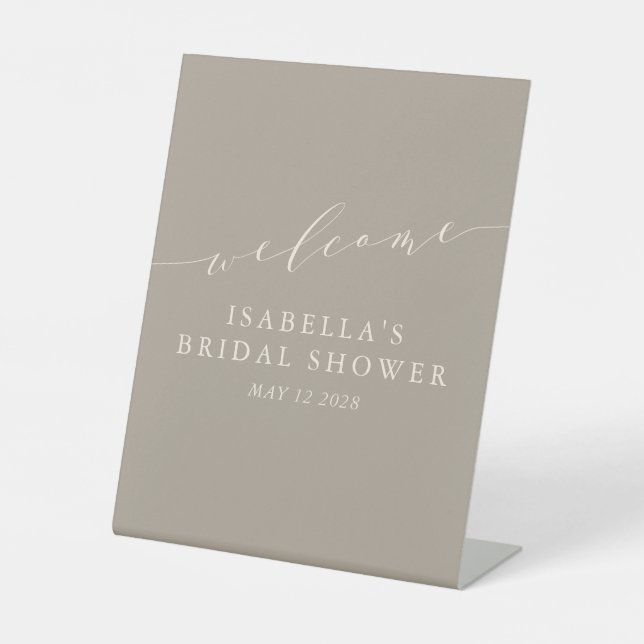 Minimalist Taupe Brown Bridal Shower Welcome   Pedestal Sign (Front)