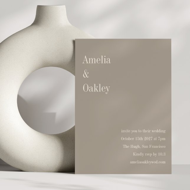 Minimalist Taupe Brown Elegant Chic Modern Wedding Invitation (Creator Uploaded)