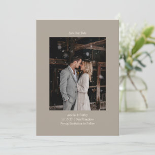 Minimalist Taupe Elegant Wedding Custom Photo Save The Date