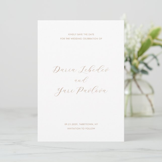 Minimalist Taupe Modern Wedding Save The Date (Standing Front)