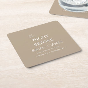 Minimalist Taupe Rehearsal Dinner Wedding Party Square Paper Coaster