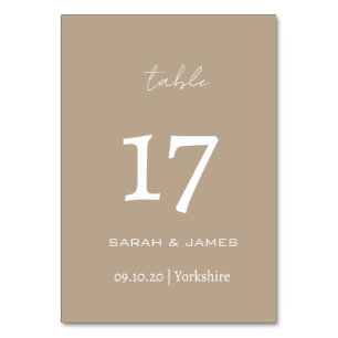 Minimalist Taupe Script Wedding Personalized   Table Number
