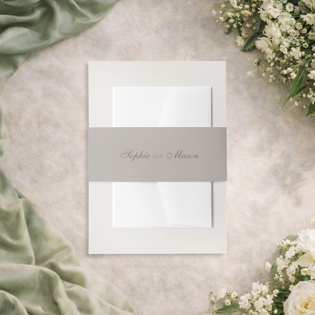 Minimalist Taupe Wedding Invitation Belly Band (Creator Uploaded)