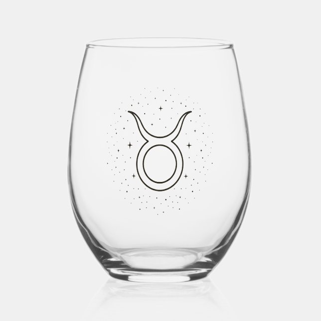 Minimalist Taurus Zodiac Stemless Wine Glass (Front)