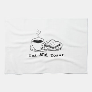 Minimalist Tea and Toast Hand Drawn Line Art Kitchen Towel