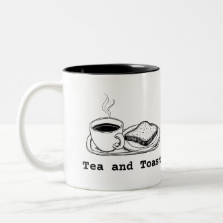 Minimalist Tea and Toast Hand Drawn Line Art Two-Tone Coffee Mug