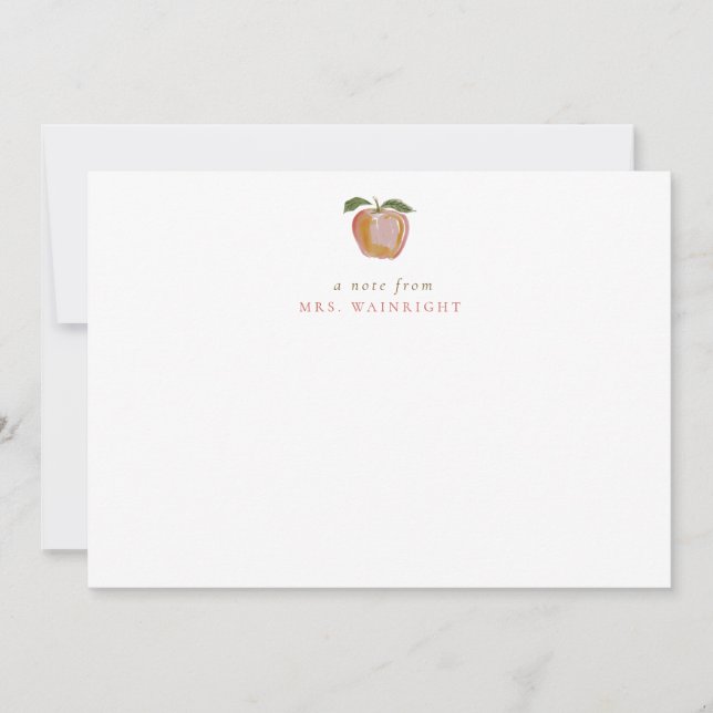 Minimalist Teacher Red Apple Fall Personalized Card (Front)