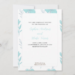 Minimalist Teal and Pastel Green Floral Wedding  Invitation
