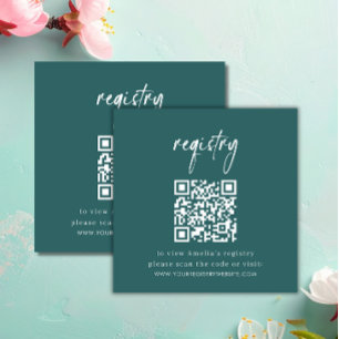 Minimalist Teal Baby Shower Registry QR Code Card