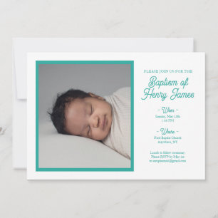 Minimalist Teal Baptism Invitation with Photo