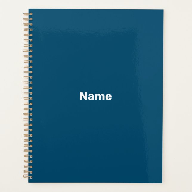 Minimalist teal blue custom text year monogram planner (Front)