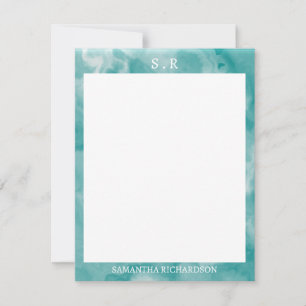 Minimalist Teal Blue Marble Border Monogram Card