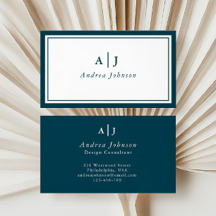 Minimalist Teal Blue Two Border Monogram Business Card