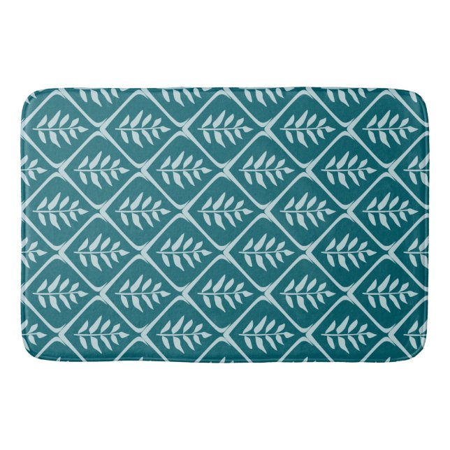 Minimalist Teal Botanical Bath Mat (Front)